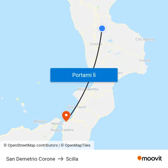 San Demetrio Corone to Scilla map
