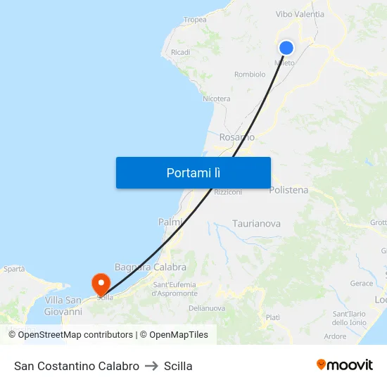 San Costantino Calabro to Scilla map