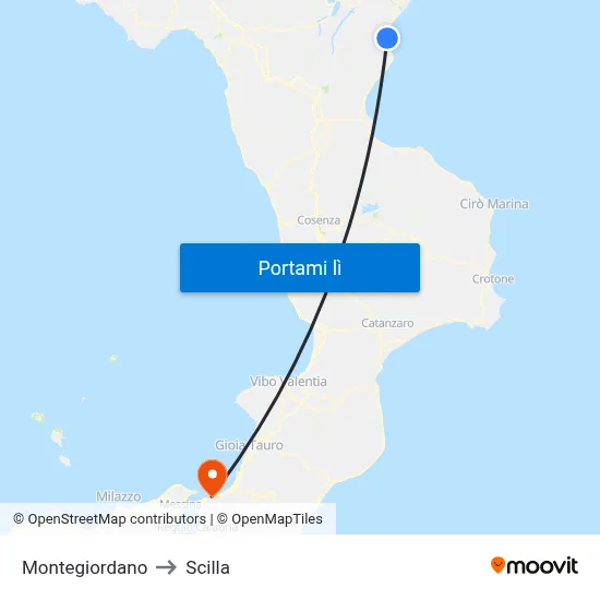 Montegiordano to Scilla map