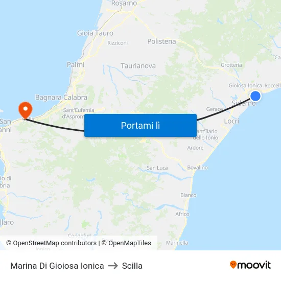 Marina Di Gioiosa Ionica to Scilla map