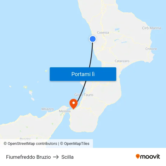 Fiumefreddo Bruzio to Scilla map