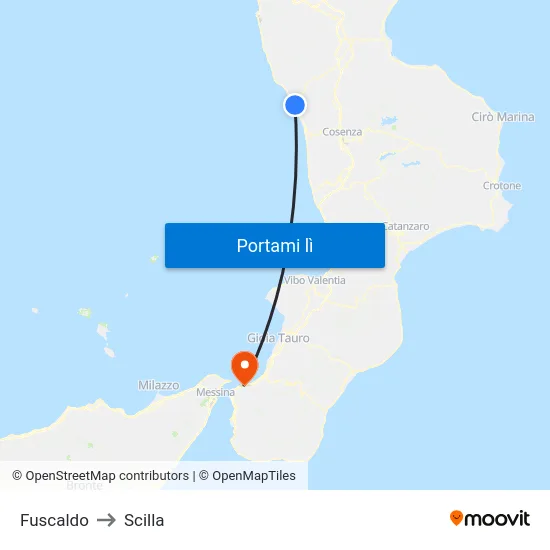 Fuscaldo to Scilla map