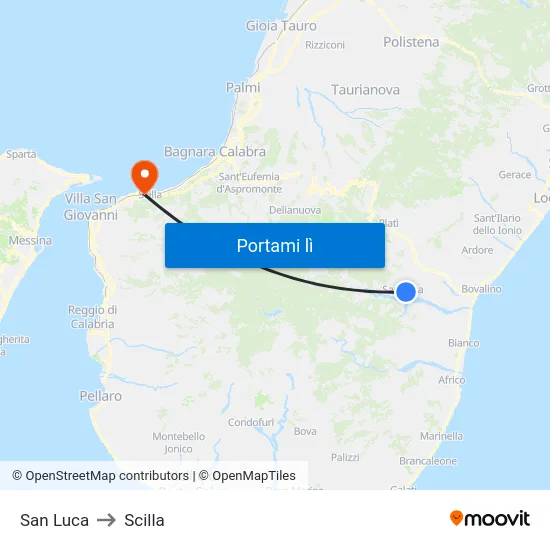 San Luca to Scilla map