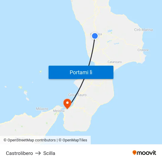 Castrolibero to Scilla map