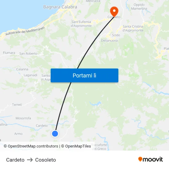 Cardeto to Cosoleto map