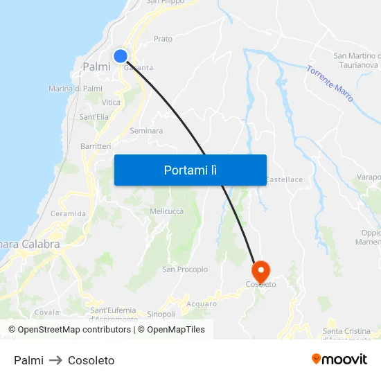 Palmi to Cosoleto map