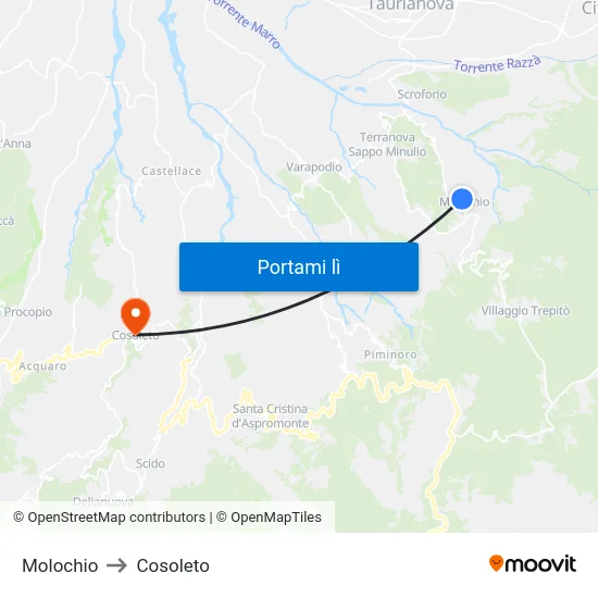 Molochio to Cosoleto map