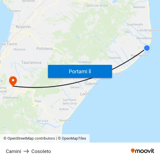 Camini to Cosoleto map