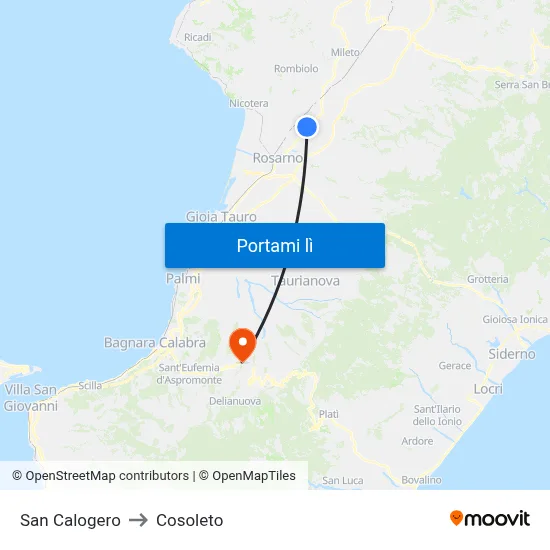 San Calogero to Cosoleto map