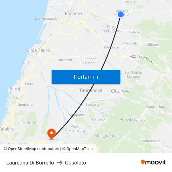 Laureana Di Borrello to Cosoleto map