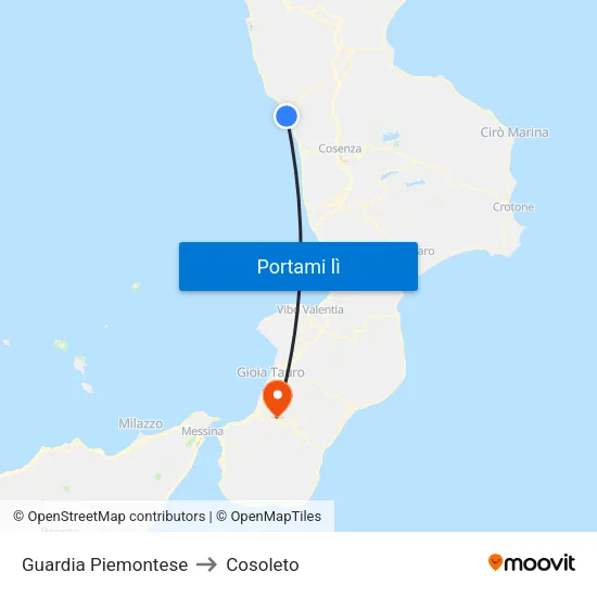 Guardia Piemontese to Cosoleto map