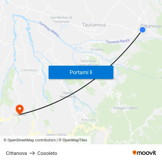 Cittanova to Cosoleto map