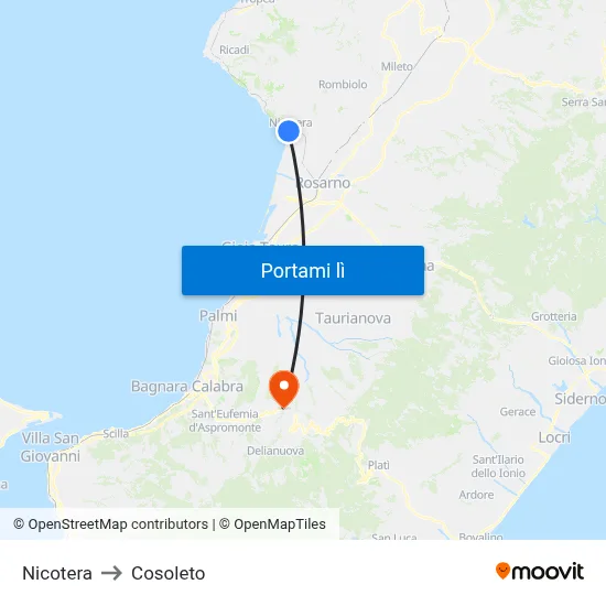 Nicotera to Cosoleto map