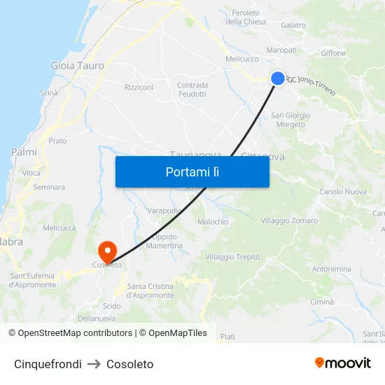 Cinquefrondi to Cosoleto map