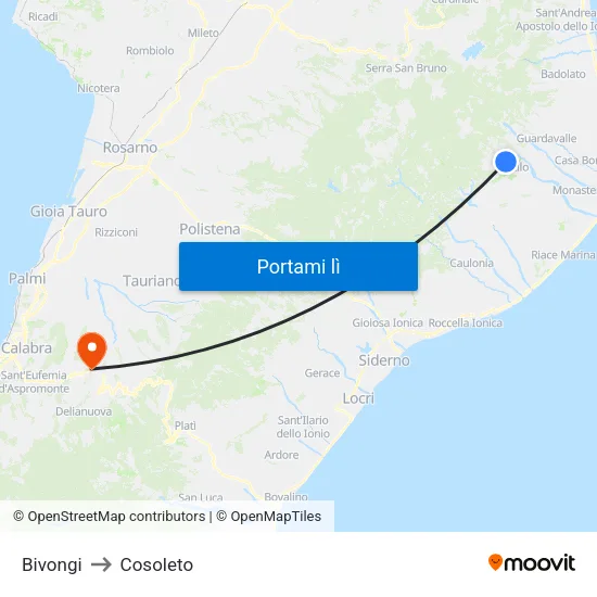 Bivongi to Cosoleto map