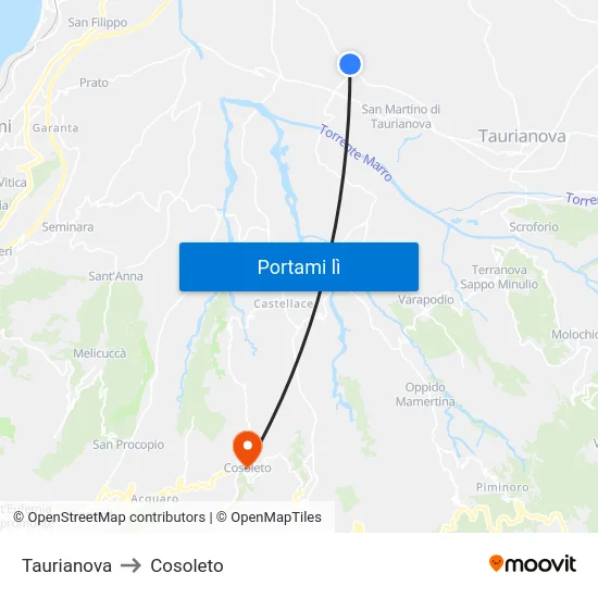 Taurianova to Cosoleto map