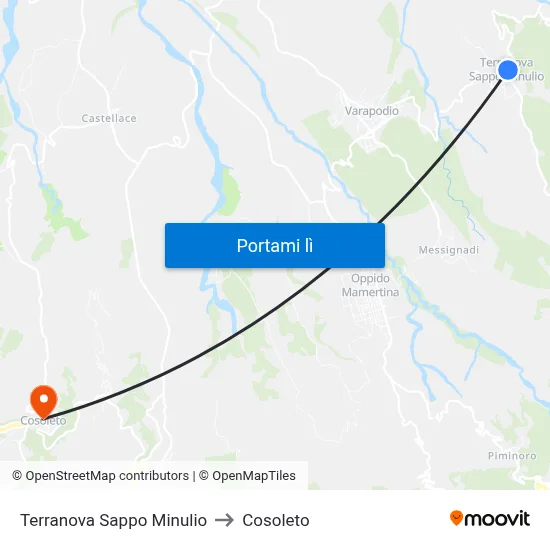 Terranova Sappo Minulio to Cosoleto map