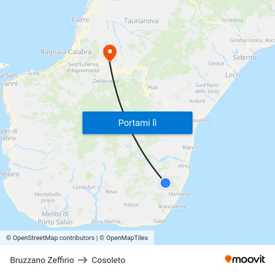 Bruzzano Zeffirio to Cosoleto map