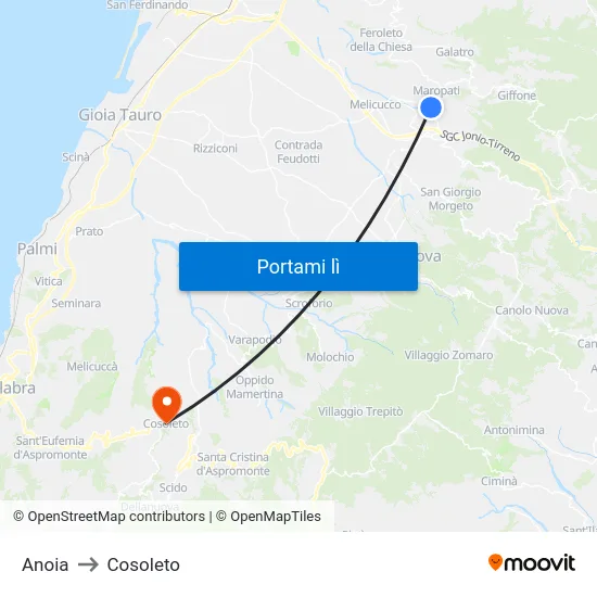 Anoia to Cosoleto map