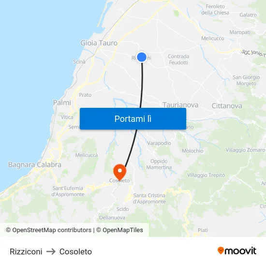 Rizziconi to Cosoleto map