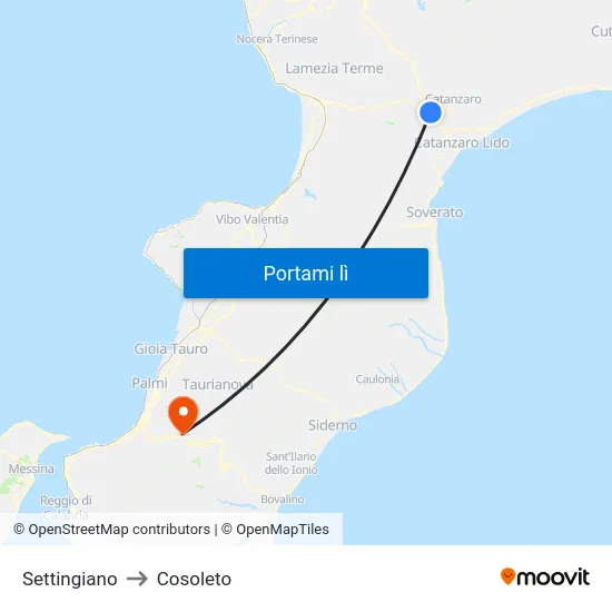Settingiano to Cosoleto map