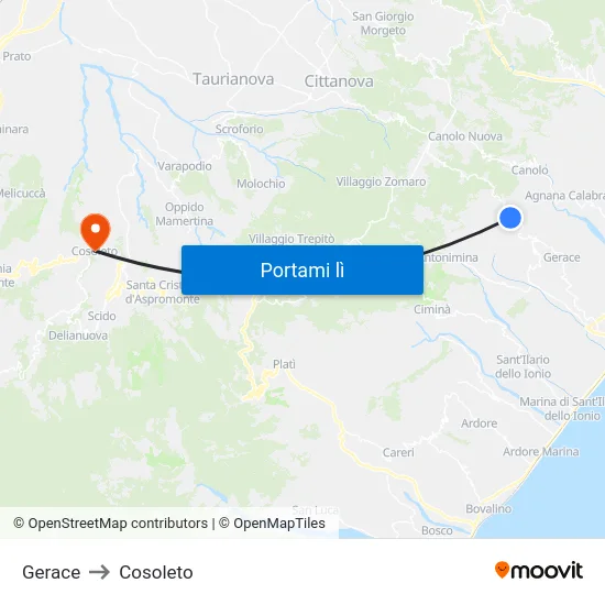 Gerace to Cosoleto map