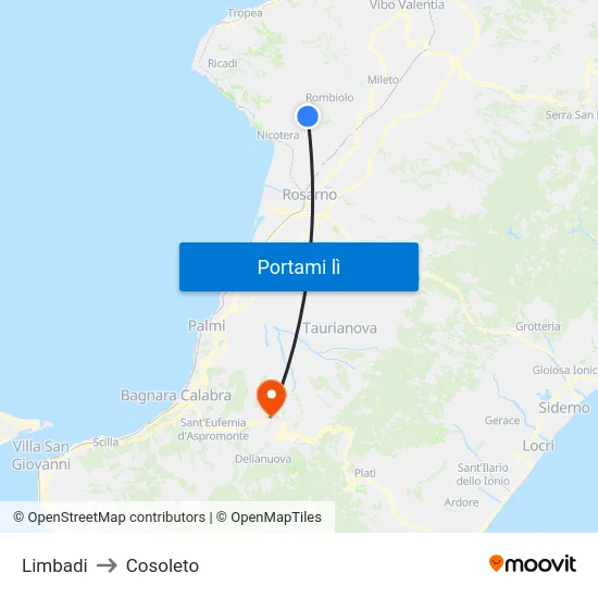 Limbadi to Cosoleto map