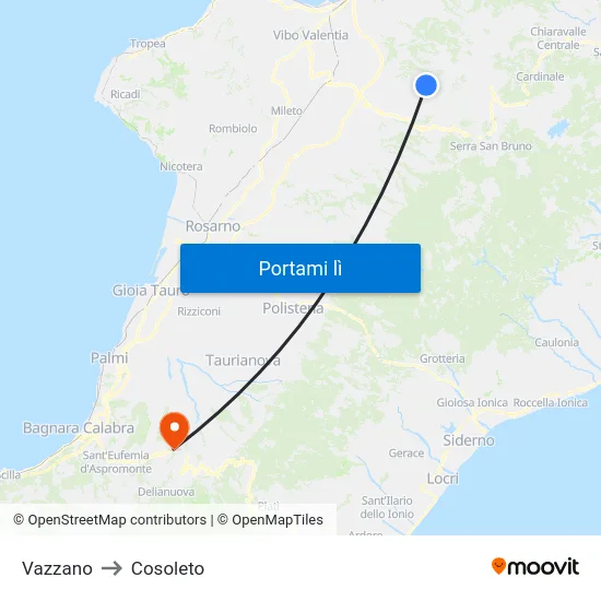 Vazzano to Cosoleto map