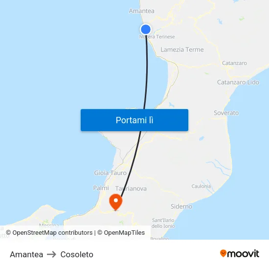 Amantea to Cosoleto map