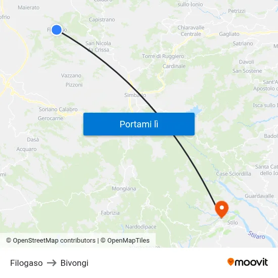 Filogaso to Bivongi map