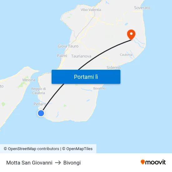Motta San Giovanni to Bivongi map