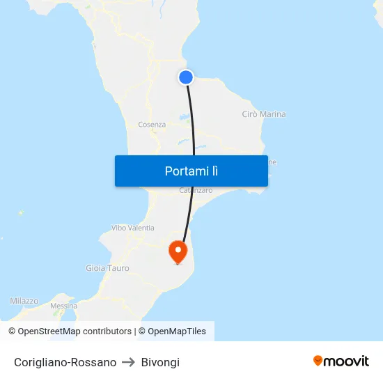 Corigliano-Rossano to Bivongi map