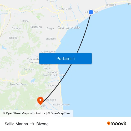Sellia Marina to Bivongi map