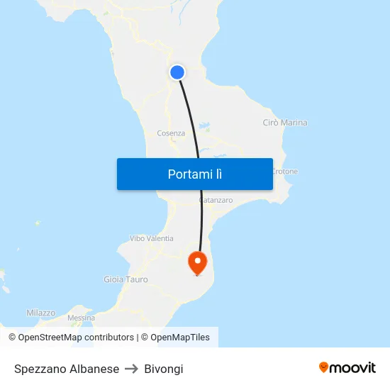 Spezzano Albanese to Bivongi map