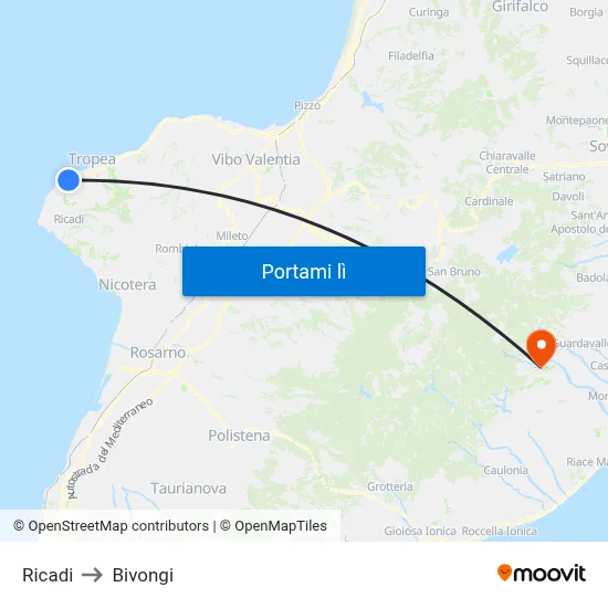 Ricadi to Bivongi map