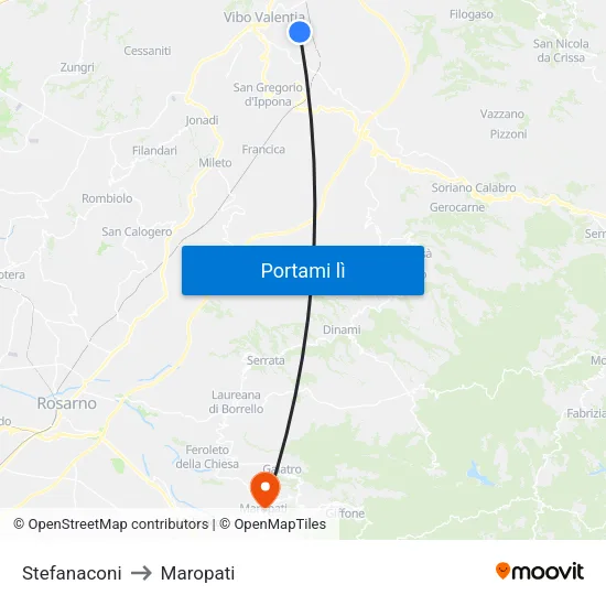 Stefanaconi to Maropati map