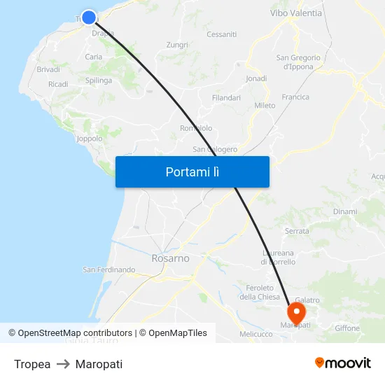 Tropea to Maropati map