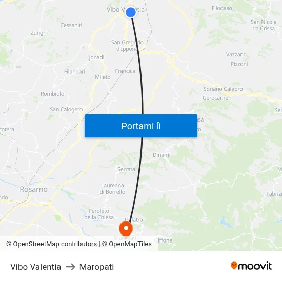 Vibo Valentia to Maropati map