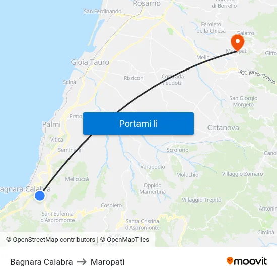 Bagnara Calabra to Maropati map