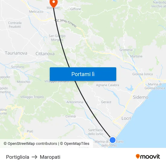Portigliola to Maropati map