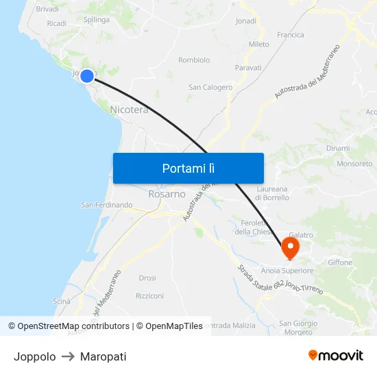 Joppolo to Maropati map