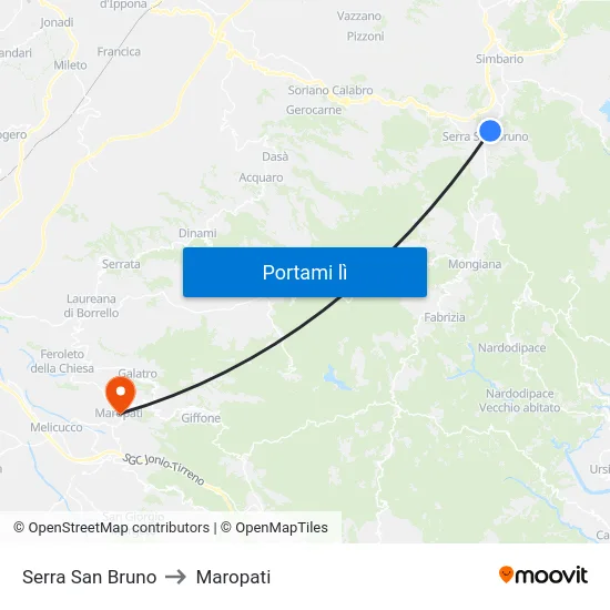 Serra San Bruno to Maropati map