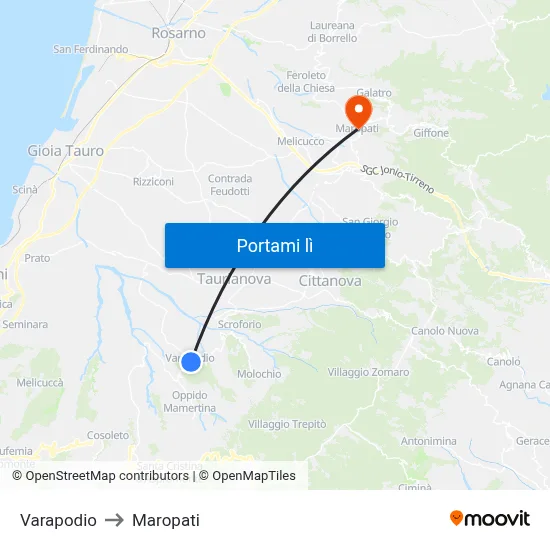 Varapodio to Maropati map