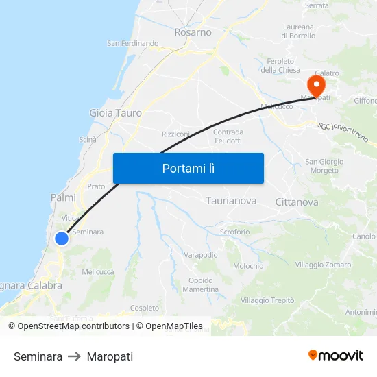 Seminara to Maropati map