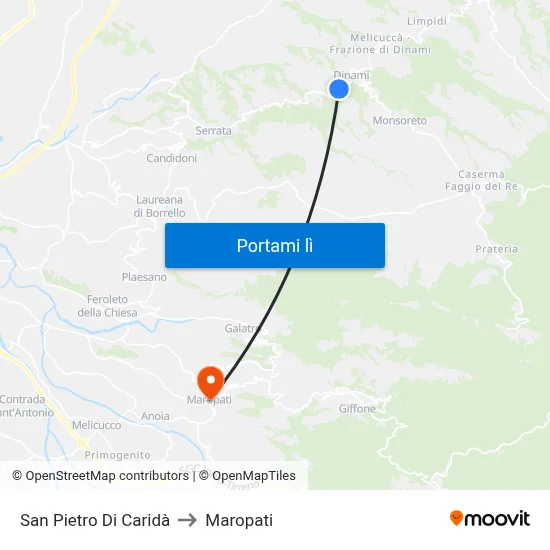 San Pietro Di Caridà to Maropati map