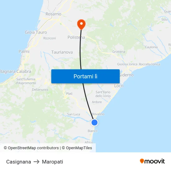 Casignana to Maropati map