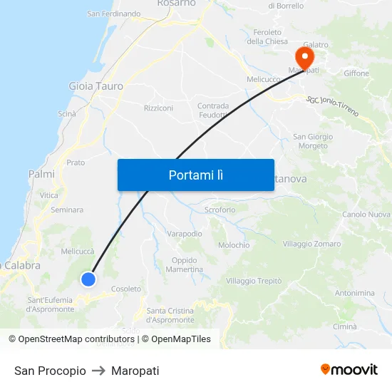 San Procopio to Maropati map