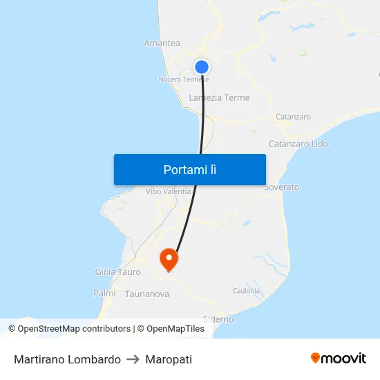 Martirano Lombardo to Maropati map