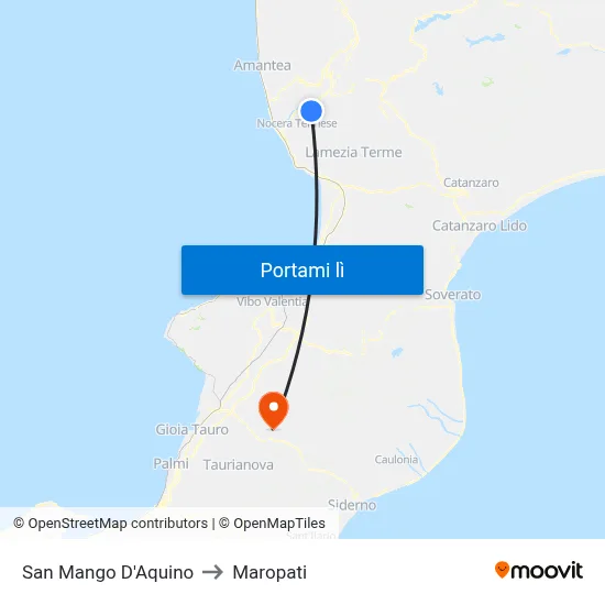 San Mango D'Aquino to Maropati map