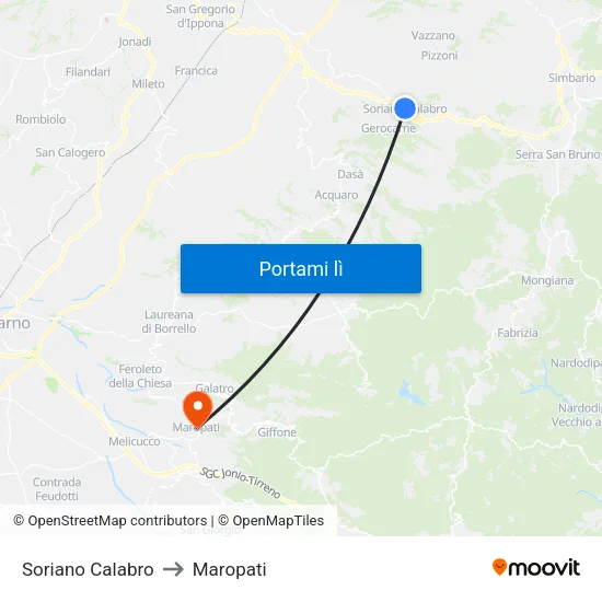 Soriano Calabro to Maropati map